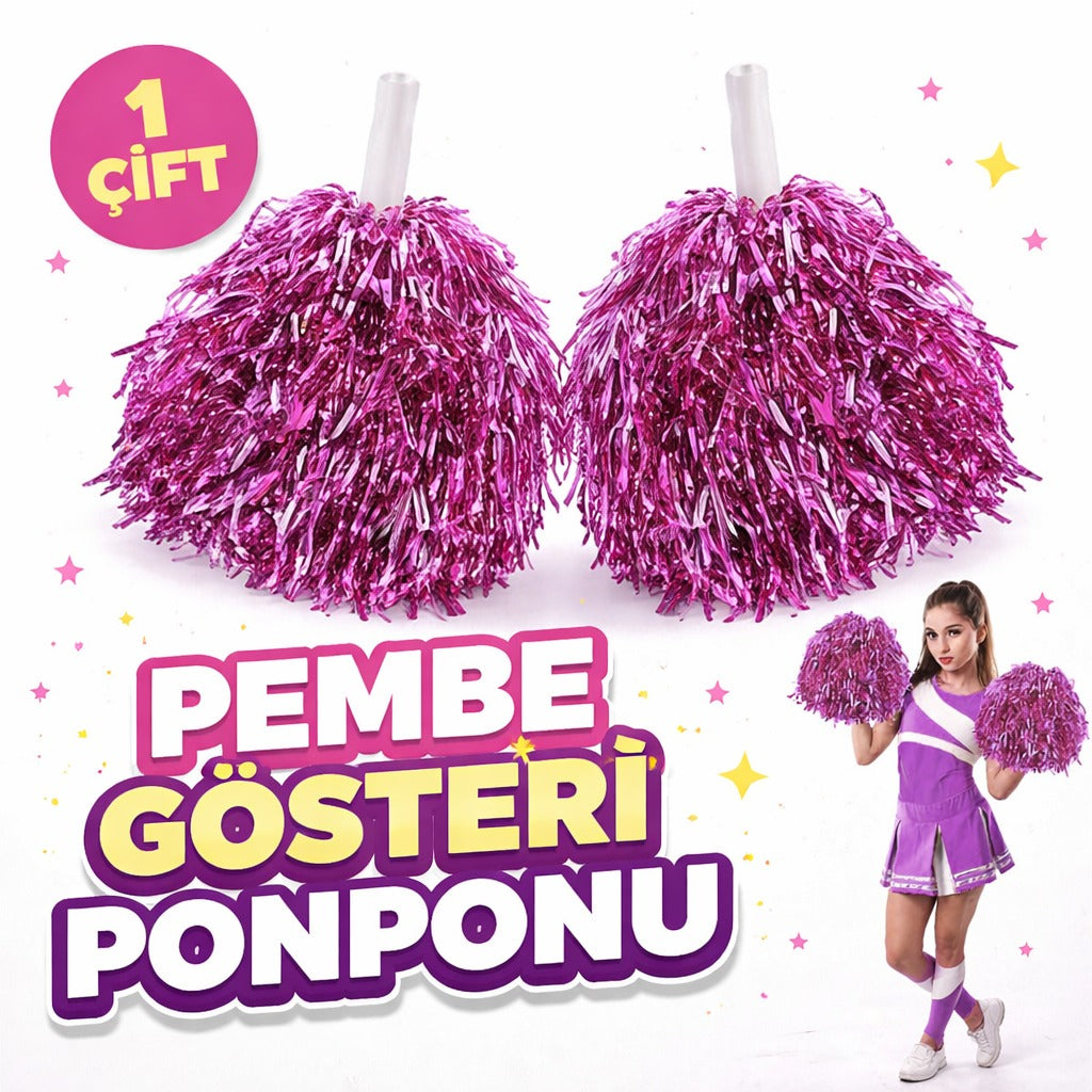 1 Çift (2 Adet) Pembe Renk 23 Nisan 19 Mayıs 29 Ekim Okul Gösteri Ponponları