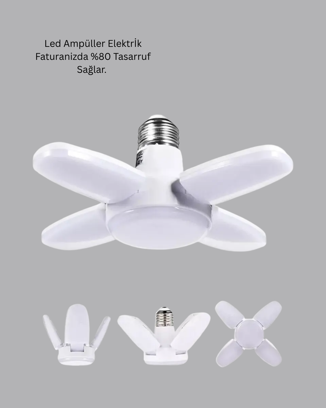 Katlanabilir 4 Kollu LED Ampül 60 Watt 6000 Lumen Beyaz Işık