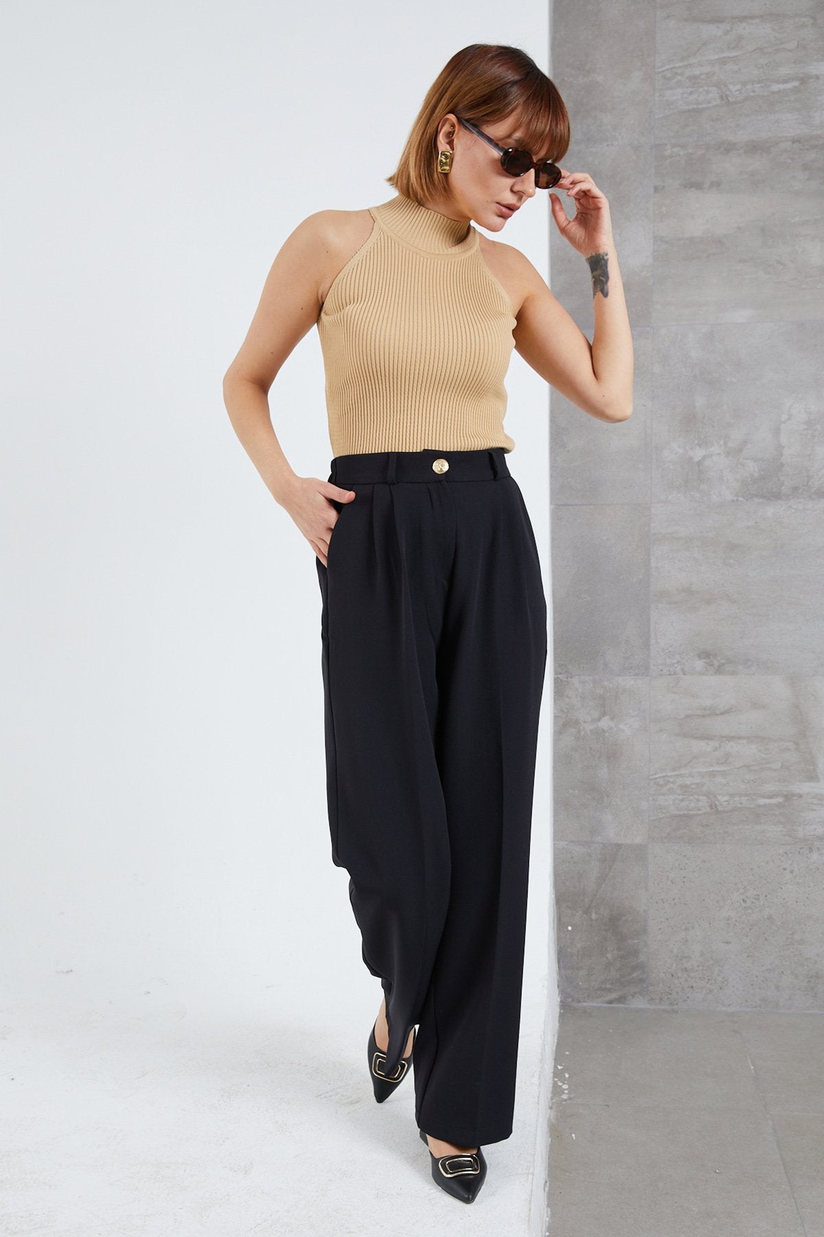 Kadın Beli Lastikli Pzzo Pantolon - Renkli / 38
