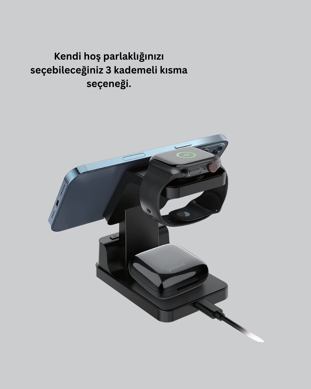 Kablosuz Şarjlı Dijital Masa Saati – 3 Parlaklık Seviyeli LED, Hızlı Şarj Yeni Nesil
