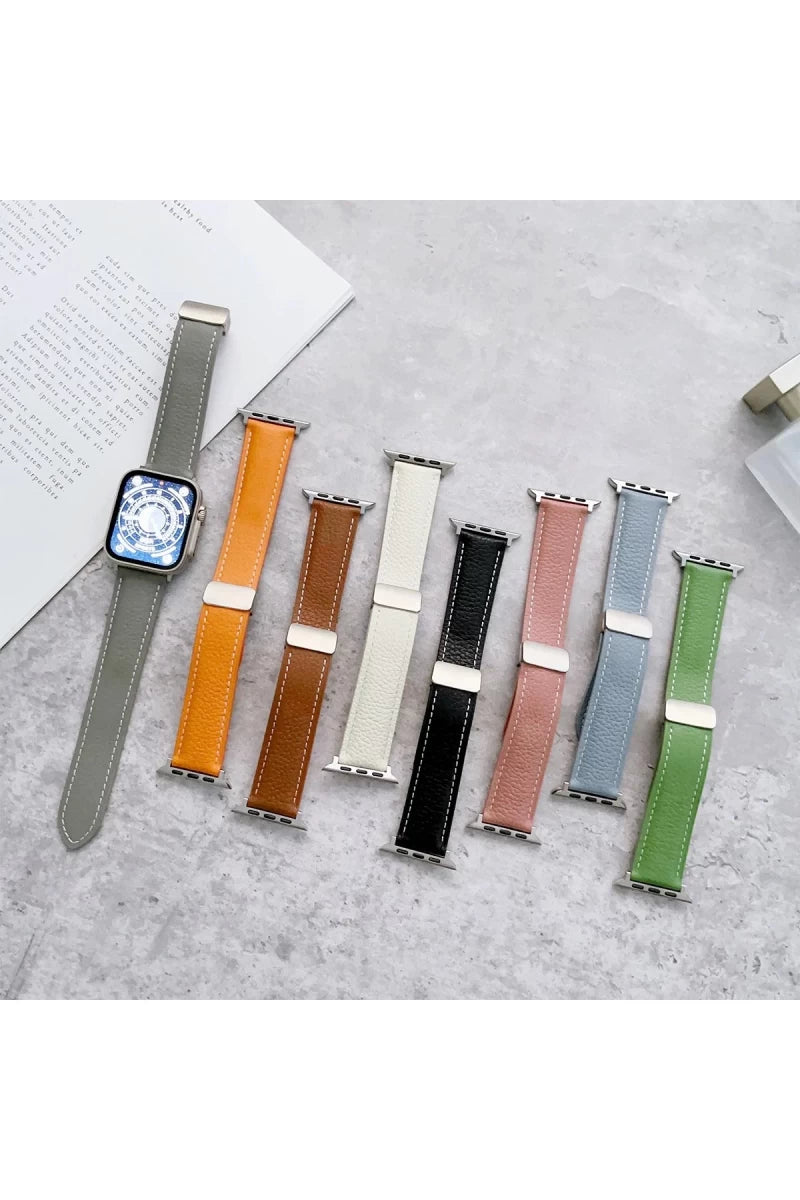 Apple Watch 42mm KR414 Daks Deri Kordon - Koyu Yeşil