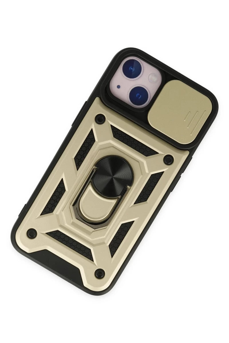 Apple iPhone 14 Kılıf Pars Lens Yüzüklü Silikon - Gold