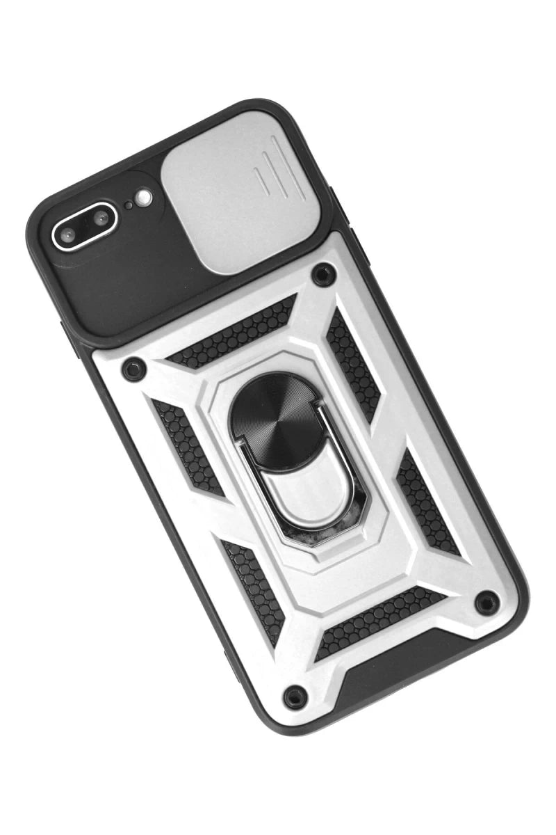 Apple iPhone 7 Plus Kılıf Pars Lens Yüzüklü Silikon - Gümüş