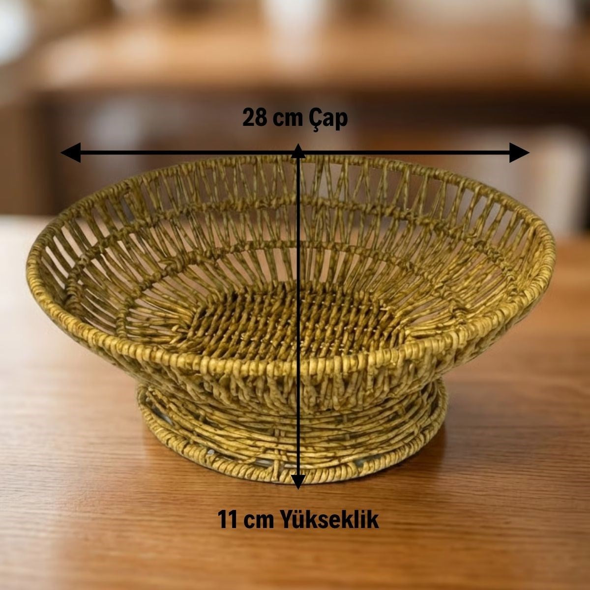28 cm Plastik Rattan Servis Çanağı – Doğal Hasır Görünümlü Dekoratif Meyve, Ekmek ve Sunum Kasesi