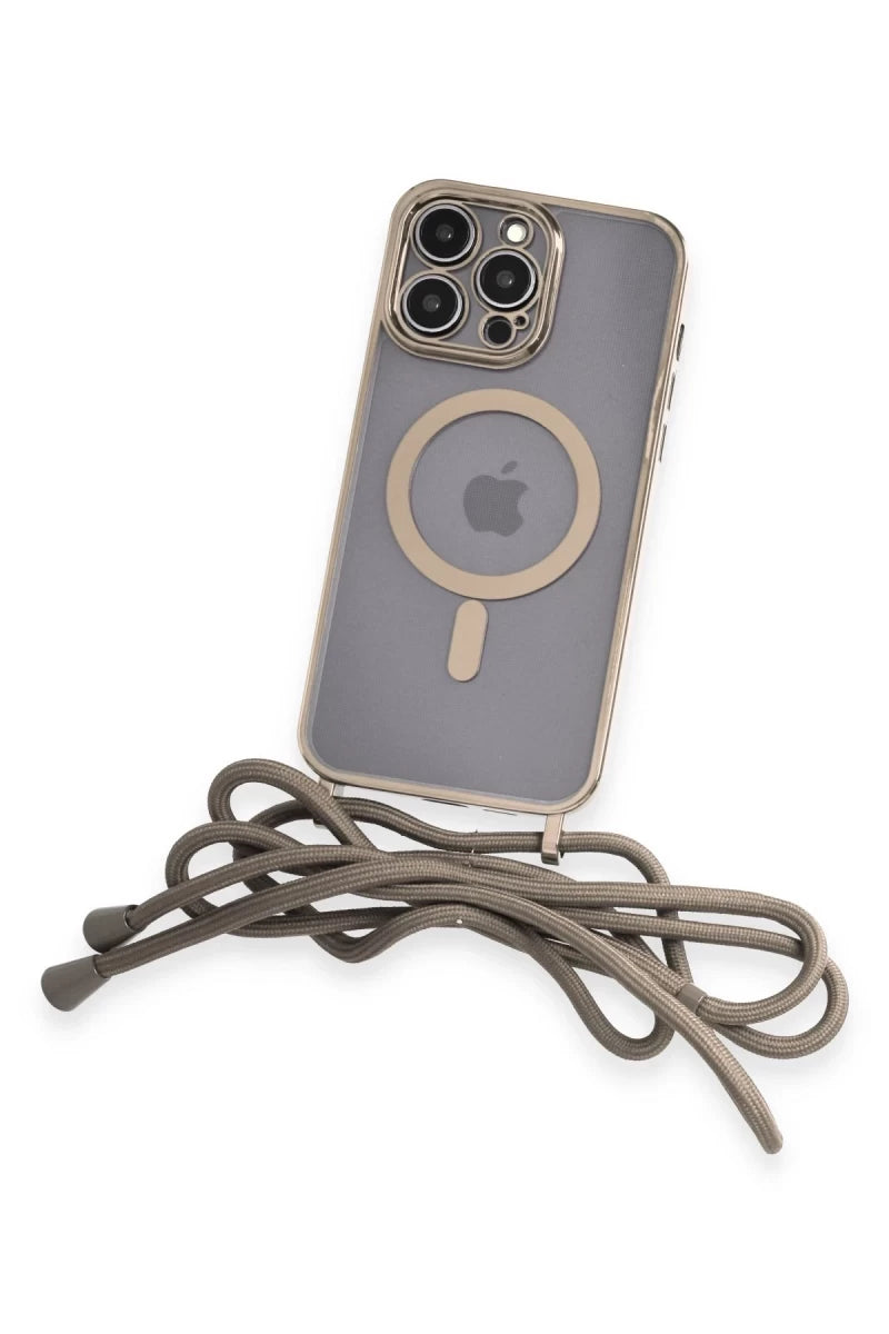 Apple iPhone 12 Pro Kılıf Divo Lazer Askılı Magsafe Kapak - Gold