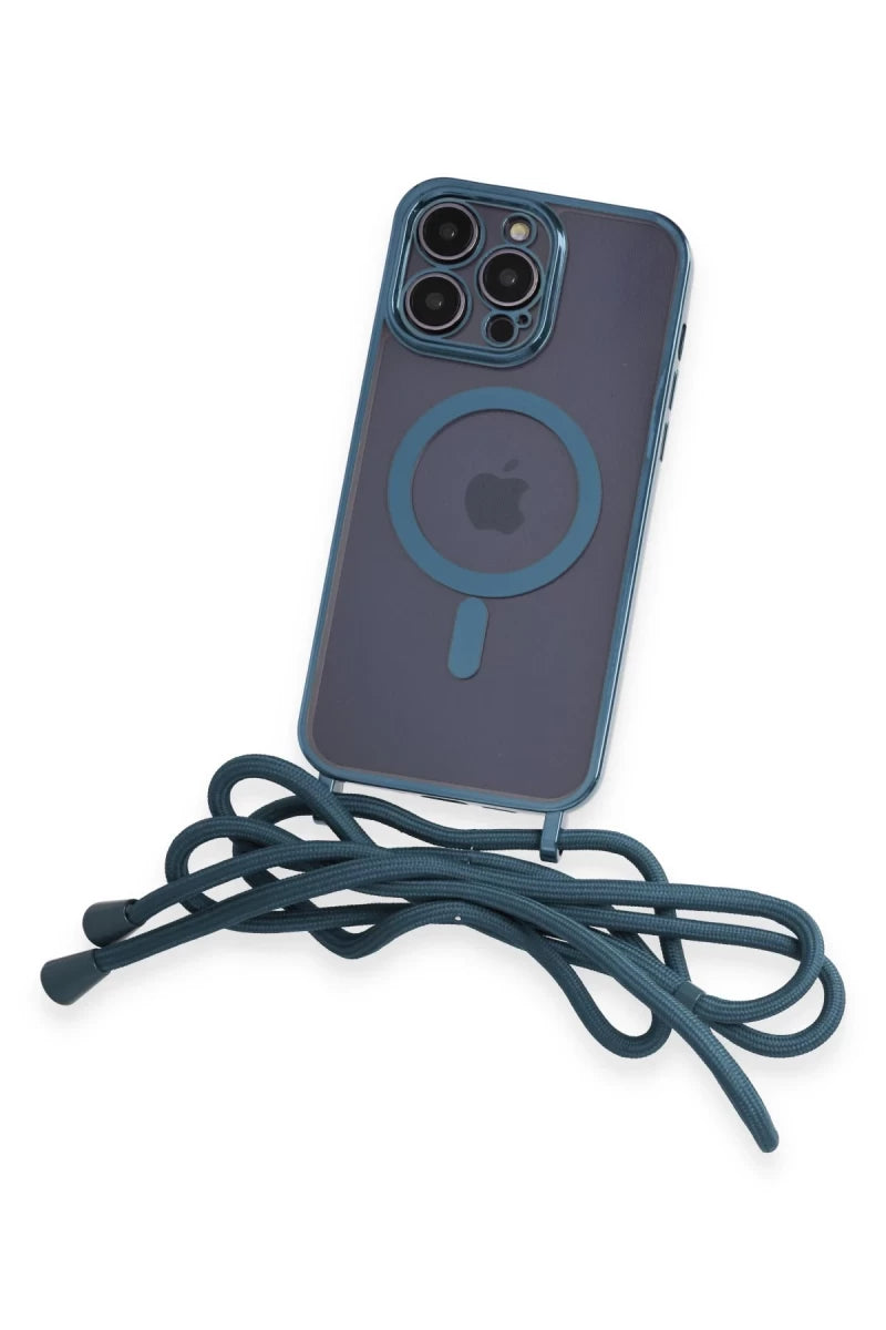 Apple iPhone 12 Pro Max Kılıf Divo Lazer Askılı Magsafe Kapak - Sierra Blue