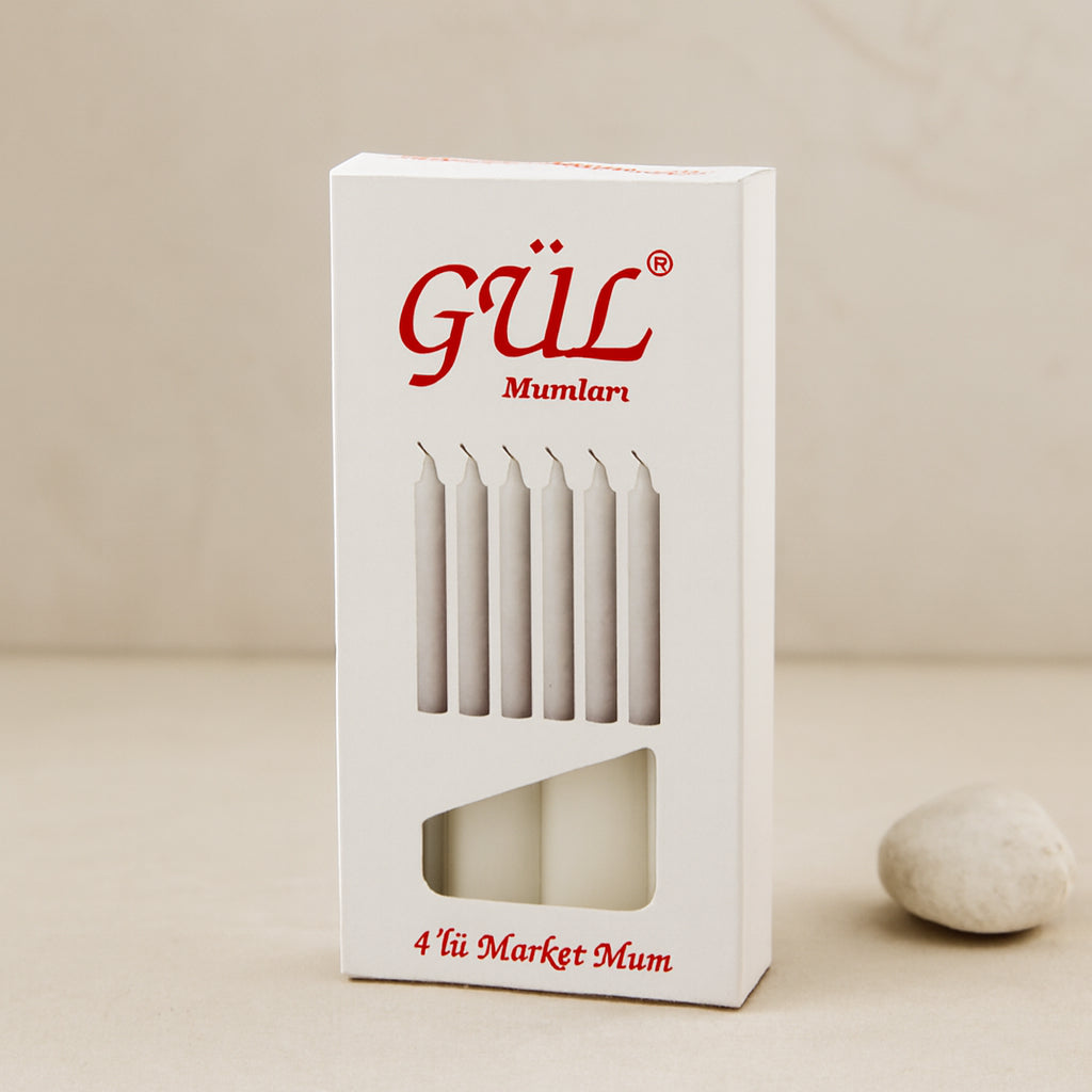 İnce Gül Mum 12 cm 4'lü Beyaz