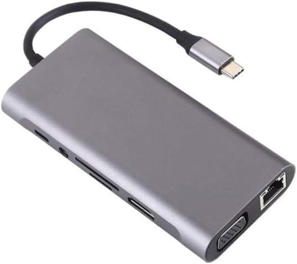 Type-C To HDMI Adaptör 11 In 1 Dört USB 3.0 Bağlantı Noktası 4K HDMI VGA Type C PD USB3.0 RJ45 Ethernet SD TF Kart Okuyucu 3.5mm AUX MacBook Pro Air Uyumlu