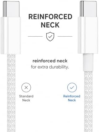 Type C-C Hızlı Şarj Kablosu, 2Metre, ÖRGÜLÜ KABLO VE GÜÇLENDİRİLMİŞ BOYUN, 60Watt PD Hızlı Şarj, iPhone 15/16/17 ve Andoid İçin (1Ad x 2Metre Beyaz)