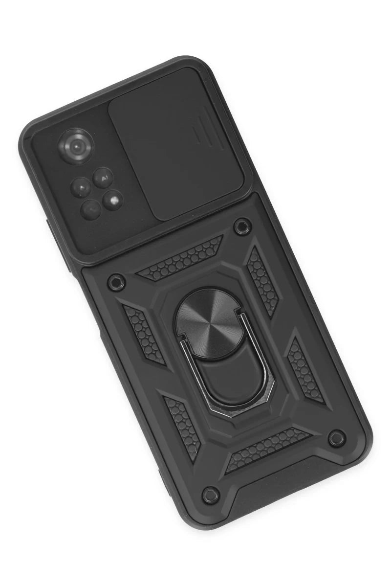 Xiaomi Poco M4 Pro 4G Kılıf Pars Lens Yüzüklü Silikon - Siyah