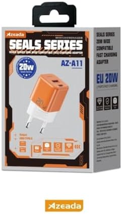 Azeada Seals Serisi 20W USB + Type-C Hızlı Şarj Adaptörü Turuncu-Beyaz AZ-A11(20w Çift Giriş, Şarj Başlık)