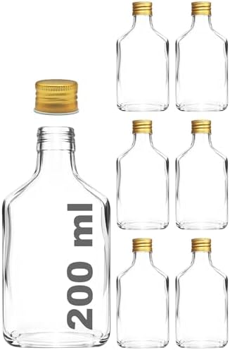200 cc Kapaklı Cold Brew Şişesi 200 ml Yassı Soğuk Kahve Cam Şişe 6 Adet (Altın/Gold (Metal))