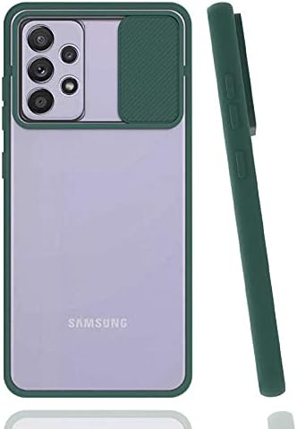 Galaxy A72 ile uyumlu Kılıf Slayt Sürgülü Arkası Buzlu Lensi Kapak - Koyu Yeşil