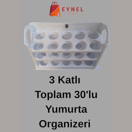 3 Katlı Yumurtalık Buzdolabı Organizeri Saklama Kabı 30 Bölmeli Raflı Yumurta Kutusu Düzenleyici (1, Beyaz)