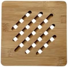 Bambu Nihale, Yuvarlak ve Kare Çizgili, Tencere Tava Çaydanlık İçin, 17 cm, Doğal Ahşap, Nemli Bezle Silinebilir