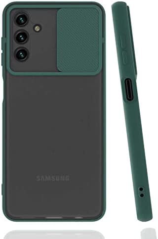 Galaxy A04S ile uyumlu Kılıf Slayt Sürgülü Arkası Buzlu Lensi Kapak - Koyu Yeşil