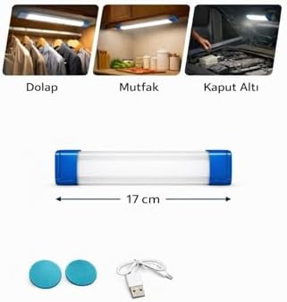 USB Şarjlı LED Dolap Işığı, Manyetik 3 Kademeli Kabin Lambası, Gardırop Mutfak Tezgah Altı Aydınlatma, Kablosuz Montaj, Beyaz Işık, Mıknatıslı Duvar Lambası,Araç Kaput Atdınlatma