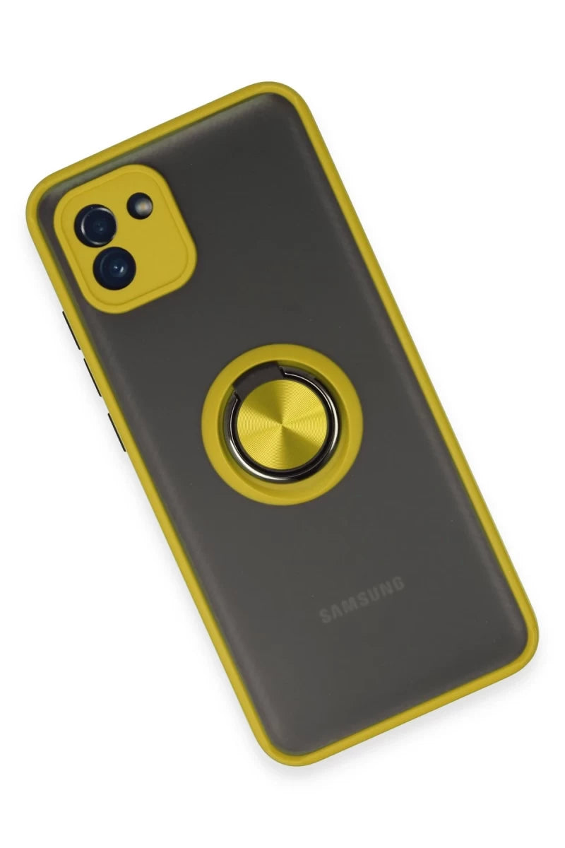 Samsung Galaxy A03 Kılıf Montreal Yüzüklü Silikon Kapak - Sarı