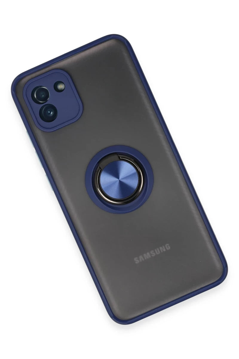 Samsung Galaxy A03 Kılıf Montreal Yüzüklü Silikon Kapak - Lacivert