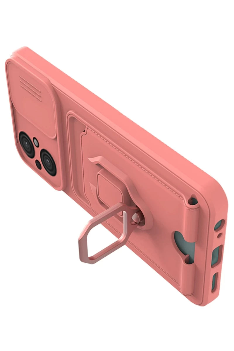 Xiaomi Poco M5 Kılıf Zuma Kartvizitli Yüzüklü Silikon - Pembe