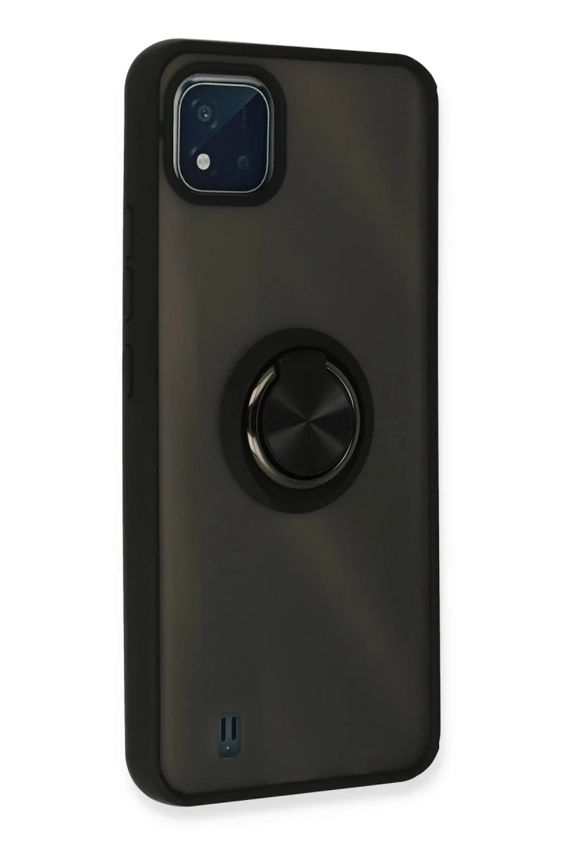 Realme C11 2021 Kılıf Montreal Yüzüklü Silikon Kapak - Siyah