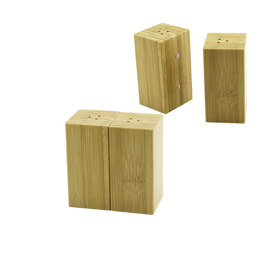 4.5X5CM-Y:9CM 2PCS Mıknatıslı İkiz Ahşap Bambu Baharatlık - Tuzluk