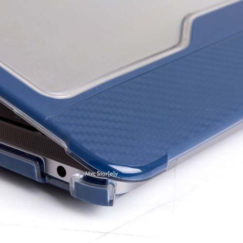 MacBook Air A1932 Uyumlu 13 İnç Outdoor Karbon Fiber Sert Kapak Darbe Emici Şeffaf Koruma Mavi