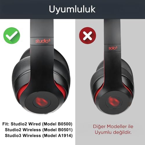 Beats Studio 2 için ve Studio 3 için (B0500), (B0501) Kablolu/Kablosuz Kulak Üstü Kulaklık Pedi Suni Deri Hafızalı Yüksek Kaliteli Materyal Kulaklık Süngeri