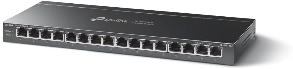 TL-SG116P, 16-Port Gigabit Desktop Switch with 16-Port PoE+