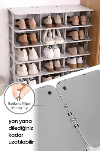 Modern 5 Katlı Ayakkabılık, Portatif Ayakkabı Rafı, Kolay Kurulum, 76x24.5x27.5 cm, 6 Raf ve Destek Parçaları ile (BEYAZ)