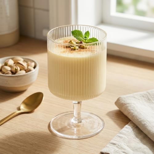 2 Adet Cam Çizgili Ayaklı Kadeh Bardak - 250 ml Borosilikat Su, Meşrubat ve Tatlı Kadehi