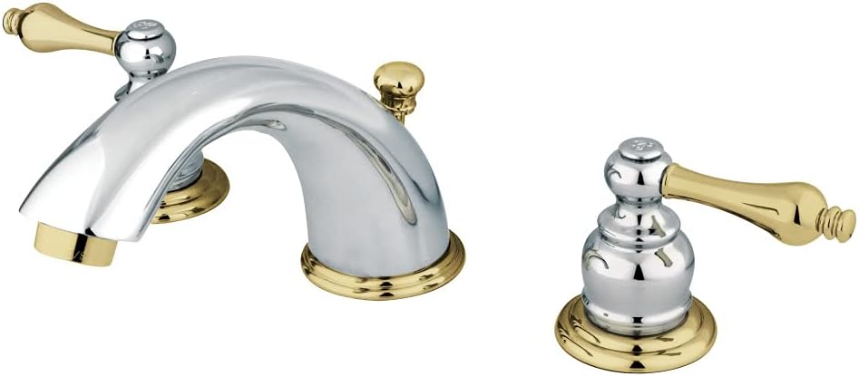 Kingston Brass KB974AL Viktorya Dönemi Yaygın Metal Kollu Lavabo Bataryası, Cilalı Krom ve Cilalı Pirinç