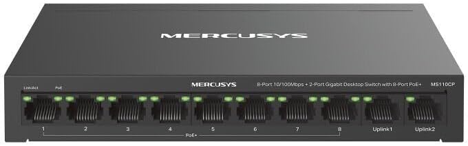 MS110CP | 10 Port PoE+ Switch | 8 Port PoE Kamera Switch | 2 Gigabit Uplink | 65W | 250m Extend | VLAN | Network Switch | Güvenlik Sistemi Uyumlu
