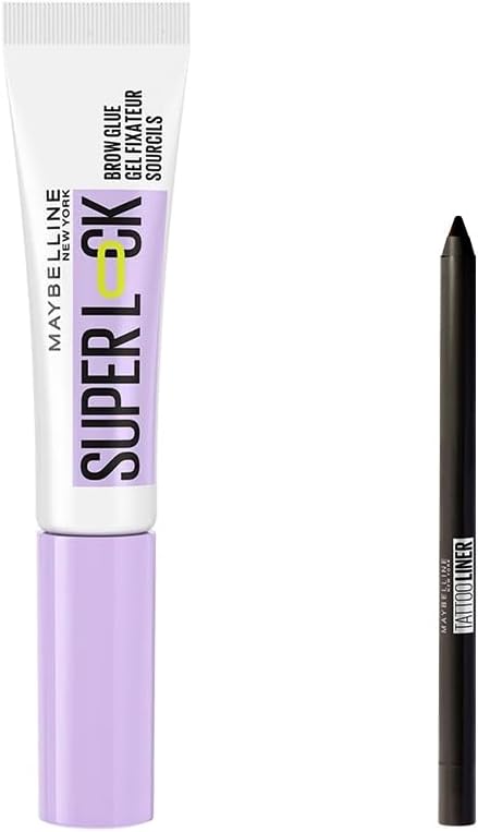 Maybelline New York Super Lock Brow Glue Kaş Sabitleyici Maskara & Maybelline Tattoo Mini Jel Göz Kalemi Hediyeli