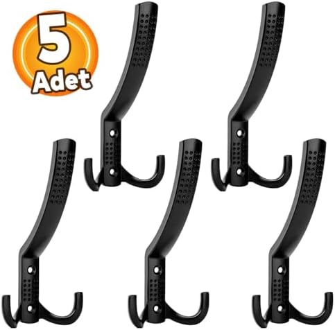 Badem10 5 Adet Noktalı Portmanto Askı Vestiyer Duvar Dolap Elbise Askısı Siyah Metal Mobilya Kapı Askılığı Askılık