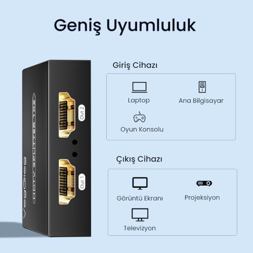 4K 30Hz 1 Giriş 2 Çıkış HDMI Splitter Görüntü Ayırıcı Bölücü Adaptör