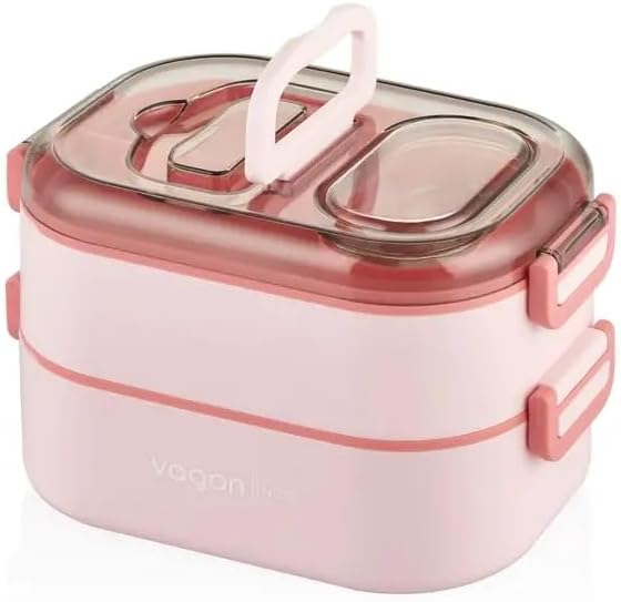 Vagonlife Beslenme Kutusu İki Katlı - Paslanmaz Çelik - 1000ml Yeni Nesi Sefer Tası (Pembe)