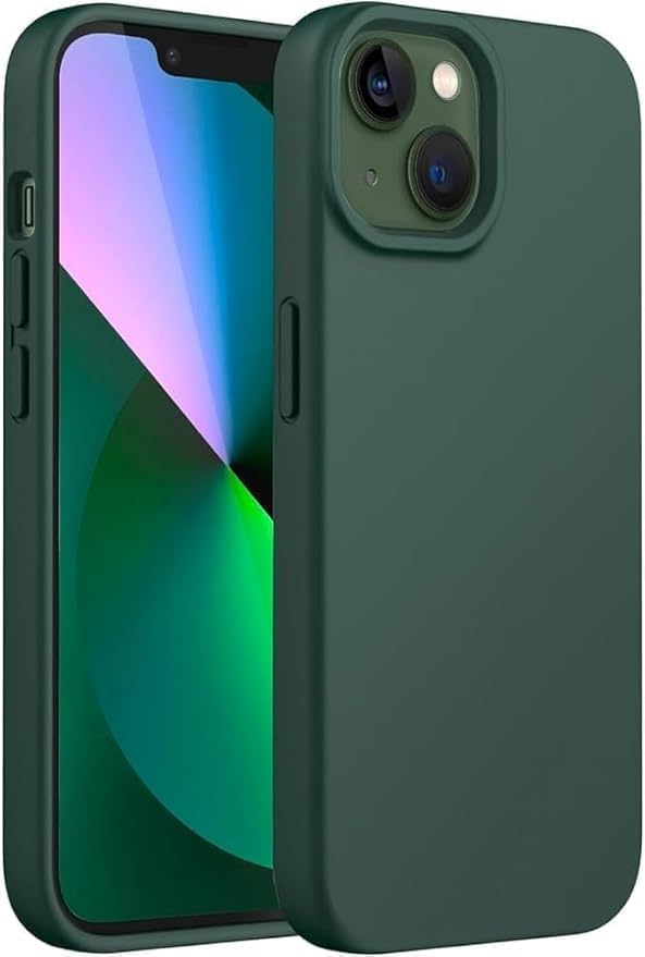 iPhone 14 Plus ile Uyumlu Lansman Silikon Kılıf, Kamera Korumalı Kadife İç Astarlı Esnek ve Darbe Emici Mat Haki Yeşil Kapak