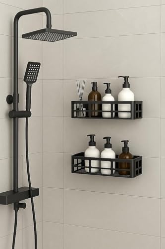 2 Adet Yapışkanlı Banyo Organizer Duş Rafı – Delmeden Montaj, Su Geçirmez Banyo ve Mutfak Duvar Organizeri,Suya Dayanıklı Pratik Saklama Rafı 12x27x6.5 Cm