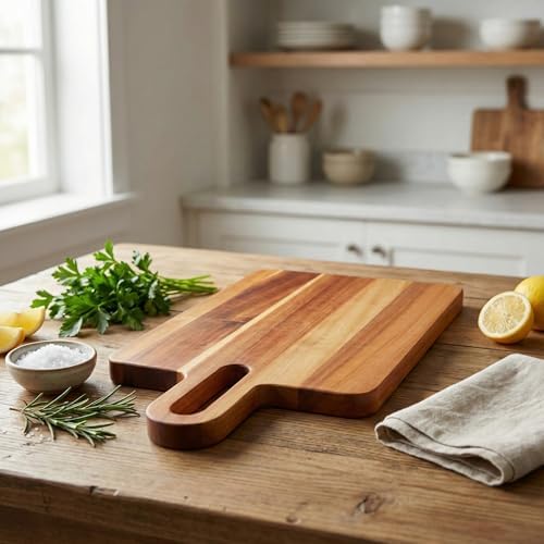 Doğal Akasya Dikdörtgen Kesme Tahtası ve Sunum Tepsisi – 35x20 cm Masif Ahşap Et, Ekmek ve Peynir Servis Panosu (Bıçak Dostu Yüzey)