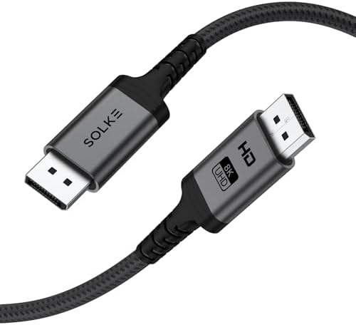 8K DisplayPort 1.4 Kablo 2M – 8K 60Hz 4K 144Hz 2K 240Hz 32.4Gbps G-Sync FreeSync Uyumlu Oyuncu Monitör Kablosu, Örgülü Alüminyum