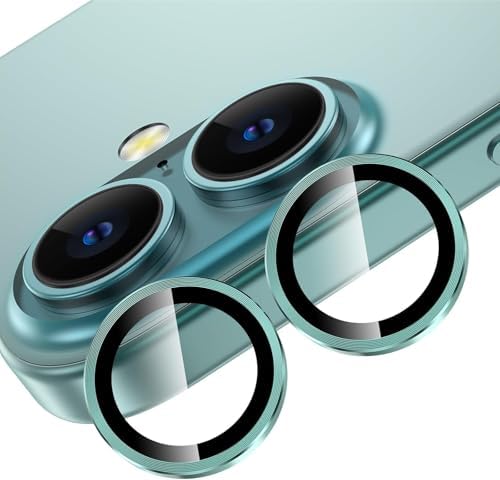 iPhone 16 ve iPhone 16 Plus Uyumlu Kamera Camı Lens Koruyucu Halka Set - Yeşil