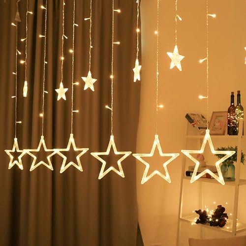 8 Fonksiyonlu Dekoratif Yıldız Led 12 Sarkıt Yıldızlı Led Işık Yılbaşı Işık Dekoratif Işık Yıldızlı Perde Led Saçak Led İp Led Su Geçirmez Led Bahçe Süsleme Led (Yıldız)