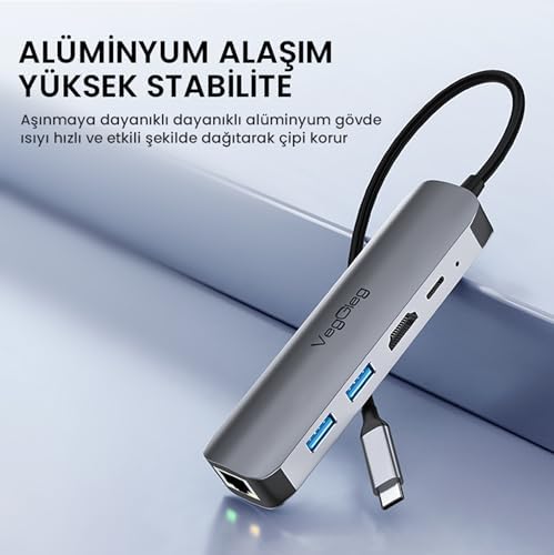 Type-C PD100W 5 Portlu 4K 30Hz HDMI 100Mbps Ethernet USB 2.0 + USB 3.0 Çoklayıcı Hub