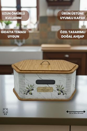 Geleneksel Tasarım Kapaklı Büyük Ekmeklik Altıgen Ahşap Ekmek Sepeti Mermer Desenli