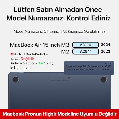 MacBook Air 15,3 ile Uyumlu M5 (A3448) M4 (A3241) M3 (A3114) M2 (A2941) Polikarbonat Sert Koruyucu Çizilme ve Darbe Önleyici Kılıf (Super Şeffaf, 15 inç 2023-2026)