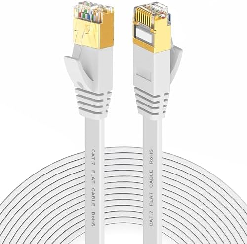 CAT7 Ethernet Kablosu (20 METRE) - 10Gbps’ye Kadar Veri Aktarımı - Fabrikasyon RJ45 Konnektörlü - Yassı Flat Tasarım - 600MHz - Beyaz