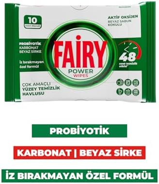 Power Wipes Yüzey Temizlik Havlusu 10 Yaprak | Beyaz Sabun | Beyaz Sirke & Karbonat