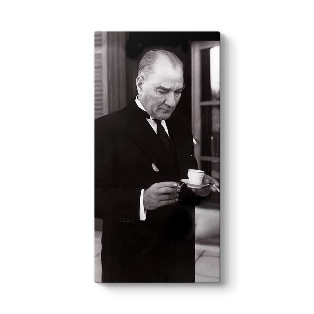 tabloshop Atatürk Türk Kahvesi İçerken Kanvas Tablo 40 x 80