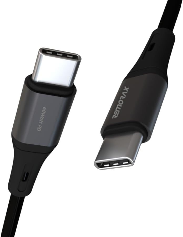 2Adet x 2Metre Type C-C Kablo Seti, 60Watt PD Hızlı Şarj, iPhone 15/16/17 ve Andoid İçin, Siyah/Antrasit Metal, REMORAX (2Adet x 2Metre Siyah)